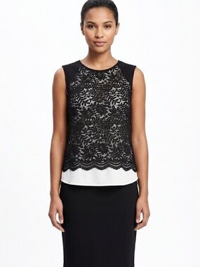 Ricki’s Black Lace Overlay Blouse | High-Low Layered Cap Sleeve Top Size XS‎
